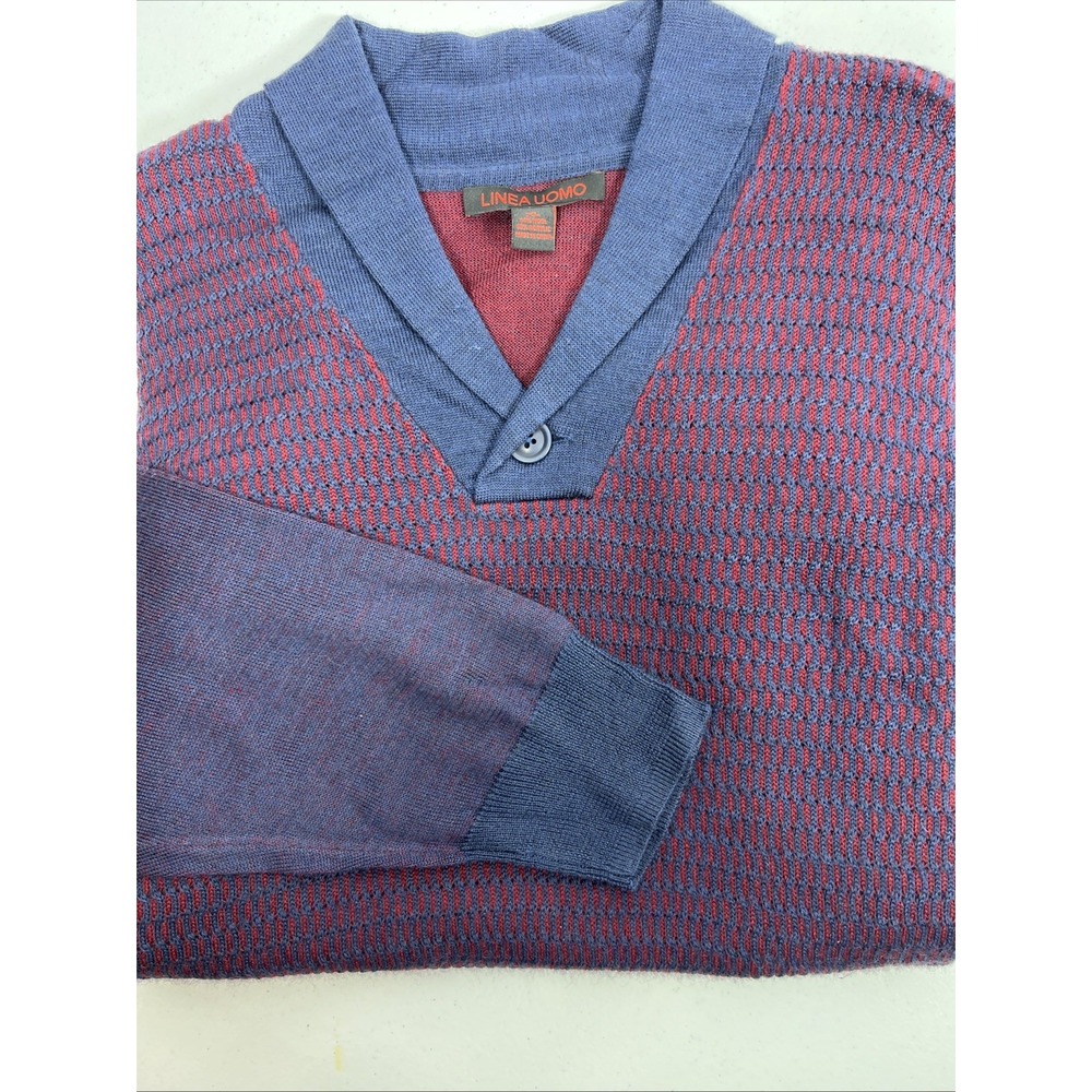 NWOT‎ LINEA UOMO Blue & Red Preppy Wool Blend Sweater Size 2XLT
